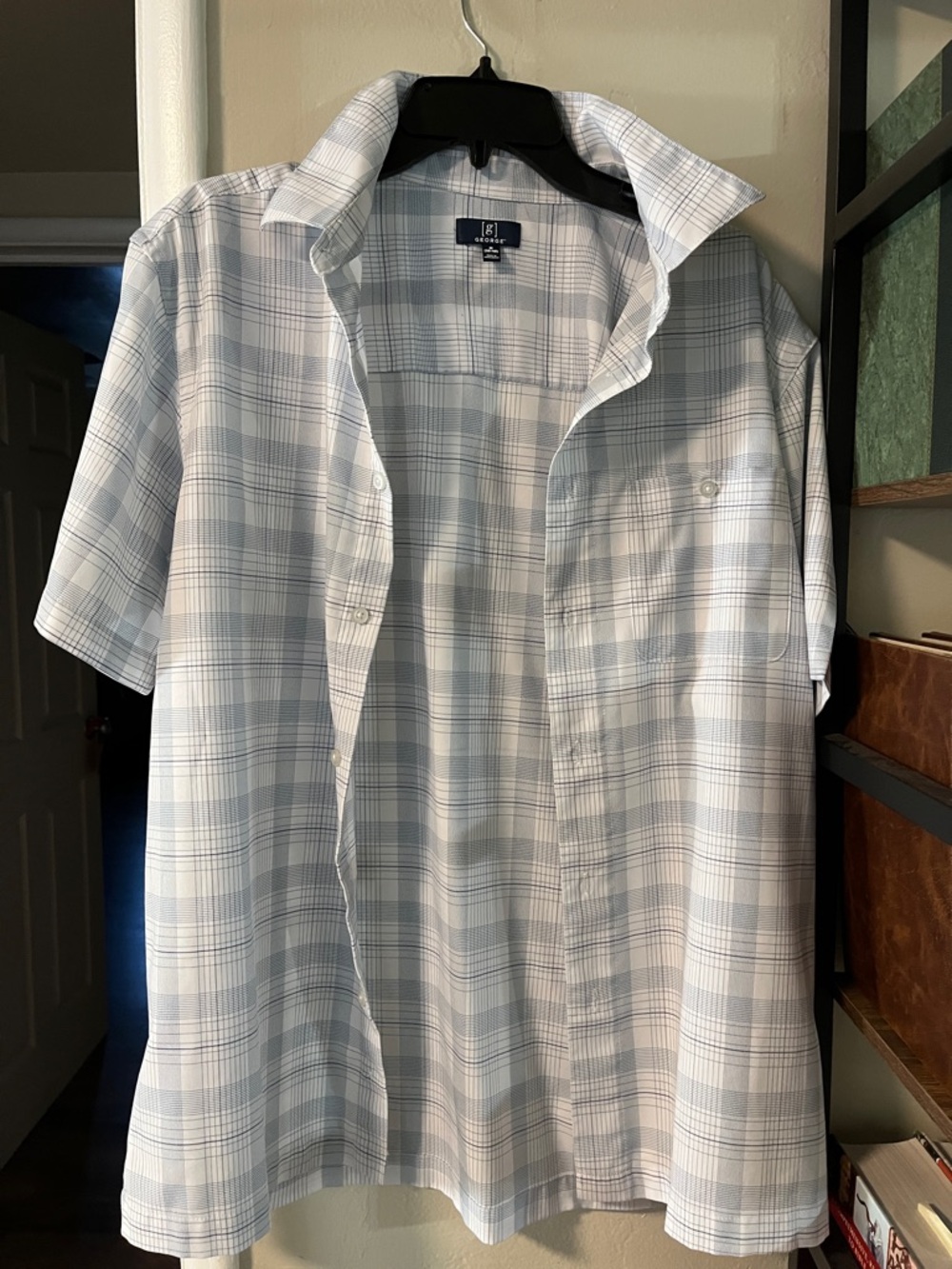 George Light Blue and White Plaid Short Sleeve Button-Down Shirt